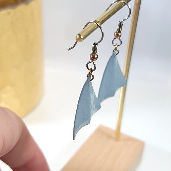 Blue Geometric Triangular Dangle Earrings, Minimalist Jewelry with Modern Design - Picture 4 of 10